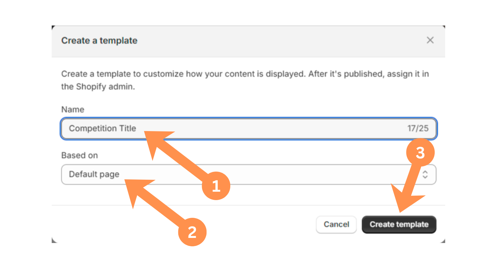 Name the template and choose Default page, then click Create template