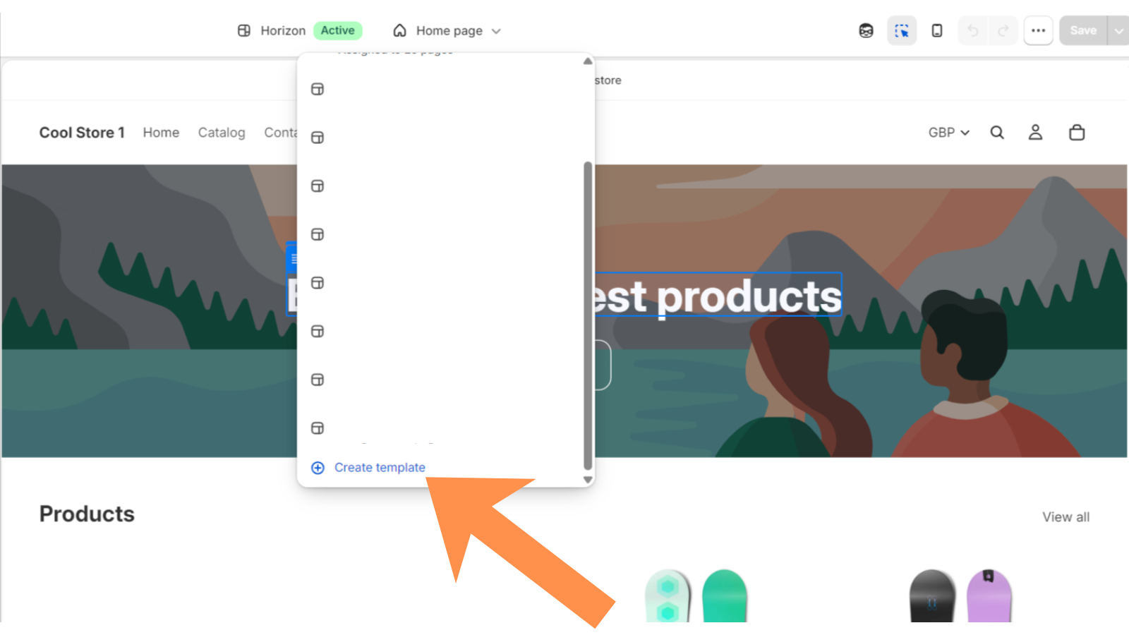 Scroll down and click Create template