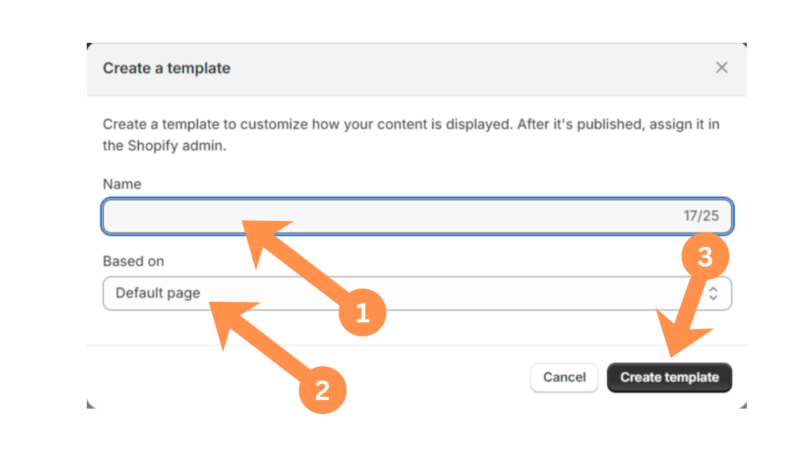 Name the template and choose Default page, then click Create template