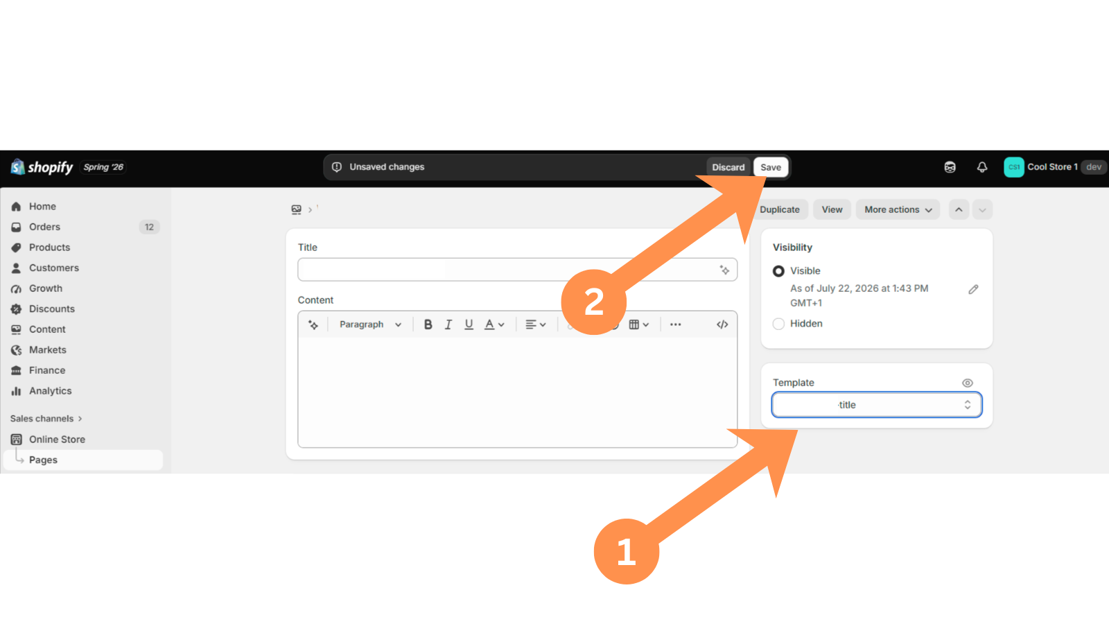 Select the new template from the Template dropdown and click Save