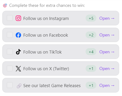 Bonus entry tasks on a Zuesful competition, such as social follows
