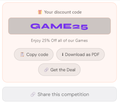The discount code an entrant receives